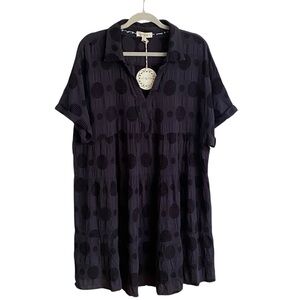 Umgee Navy Blue Swiss Dot Dress Tiered Short Sleeve Womens Plus Size 1XL NWT